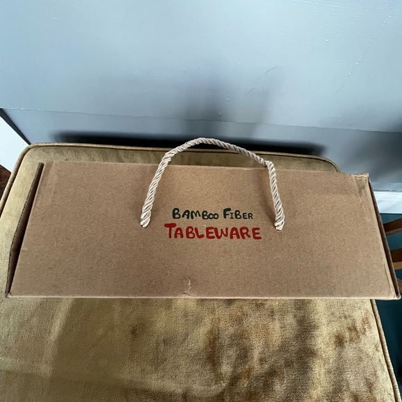 NEW Dinnerware Set Bamboo 5 Pcs with Plate Bowl Cup Fork Spoon (Cow) - Picture 3 of 7